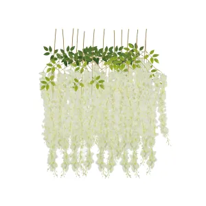 12 Pack Hanging Wisteria Vines Silk Flower Stem - Ivory