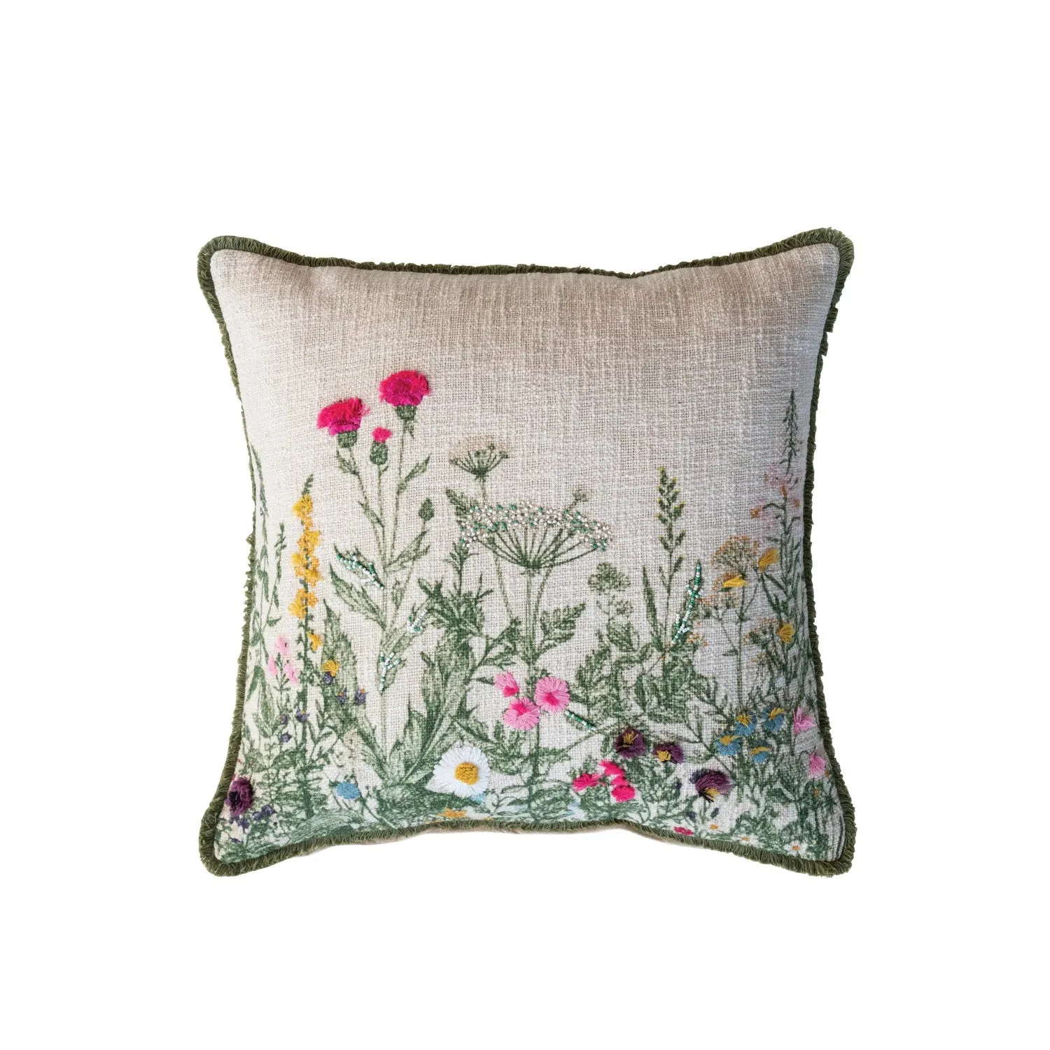 18" Square Cotton Slub Printed Pillow