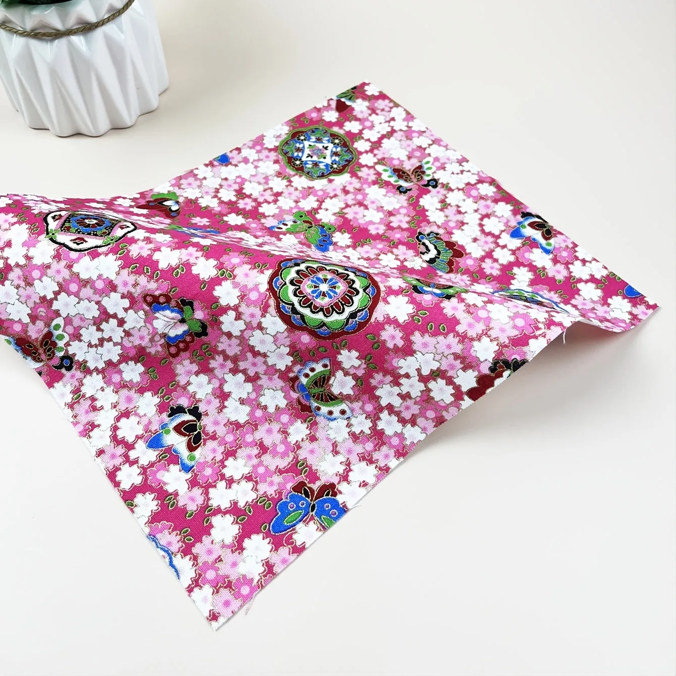 5 Pieces of Pink Cotton Fabric in Floral Print