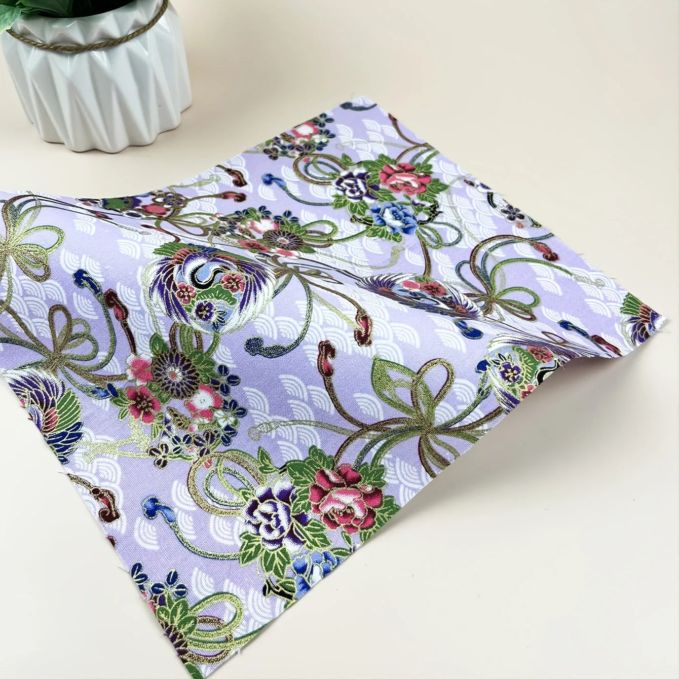 5pcs Purple Flower Printed Cotton Fabric for Kimono  Patchwork