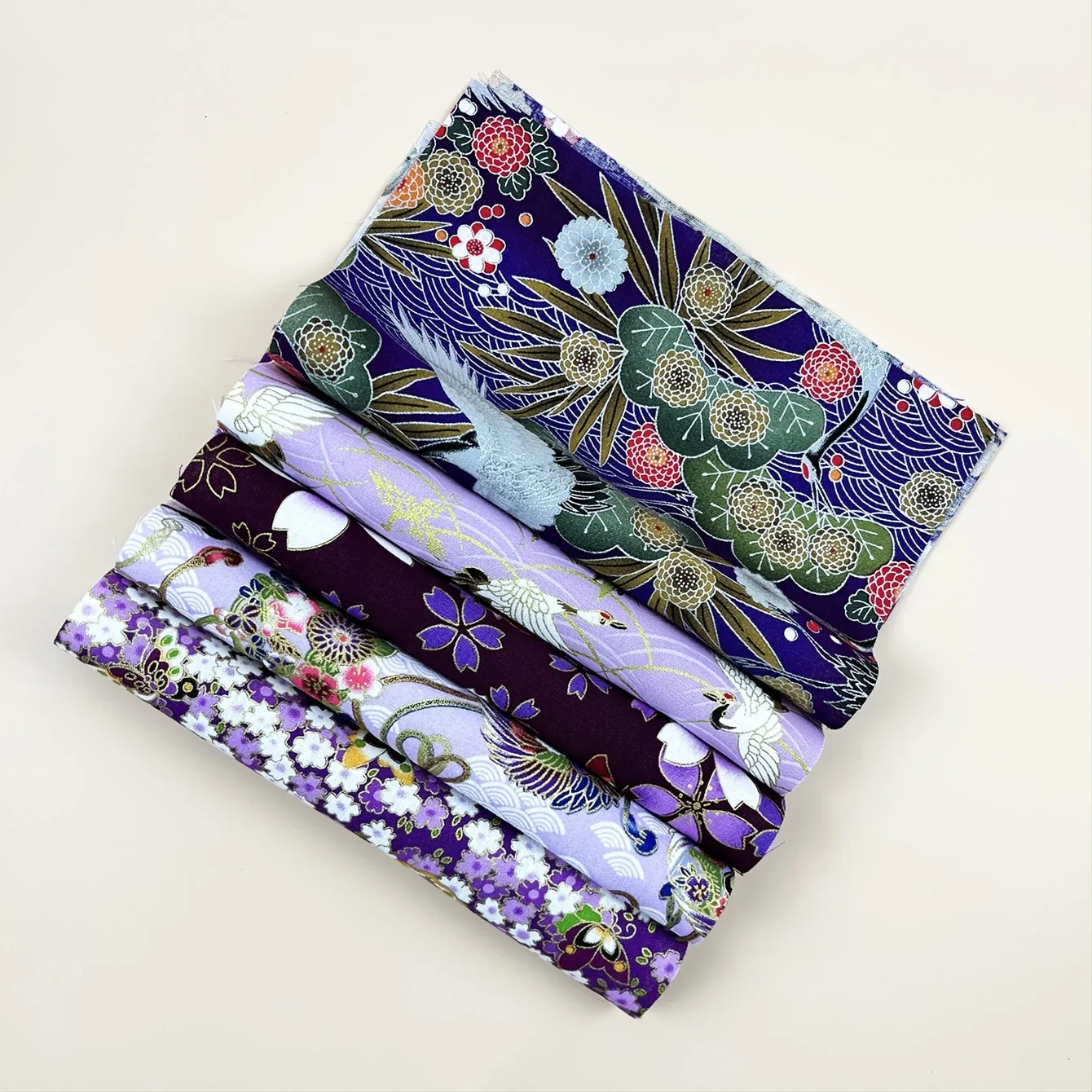 5pcs Purple Flower Printed Cotton Fabric for Kimono  Patchwork