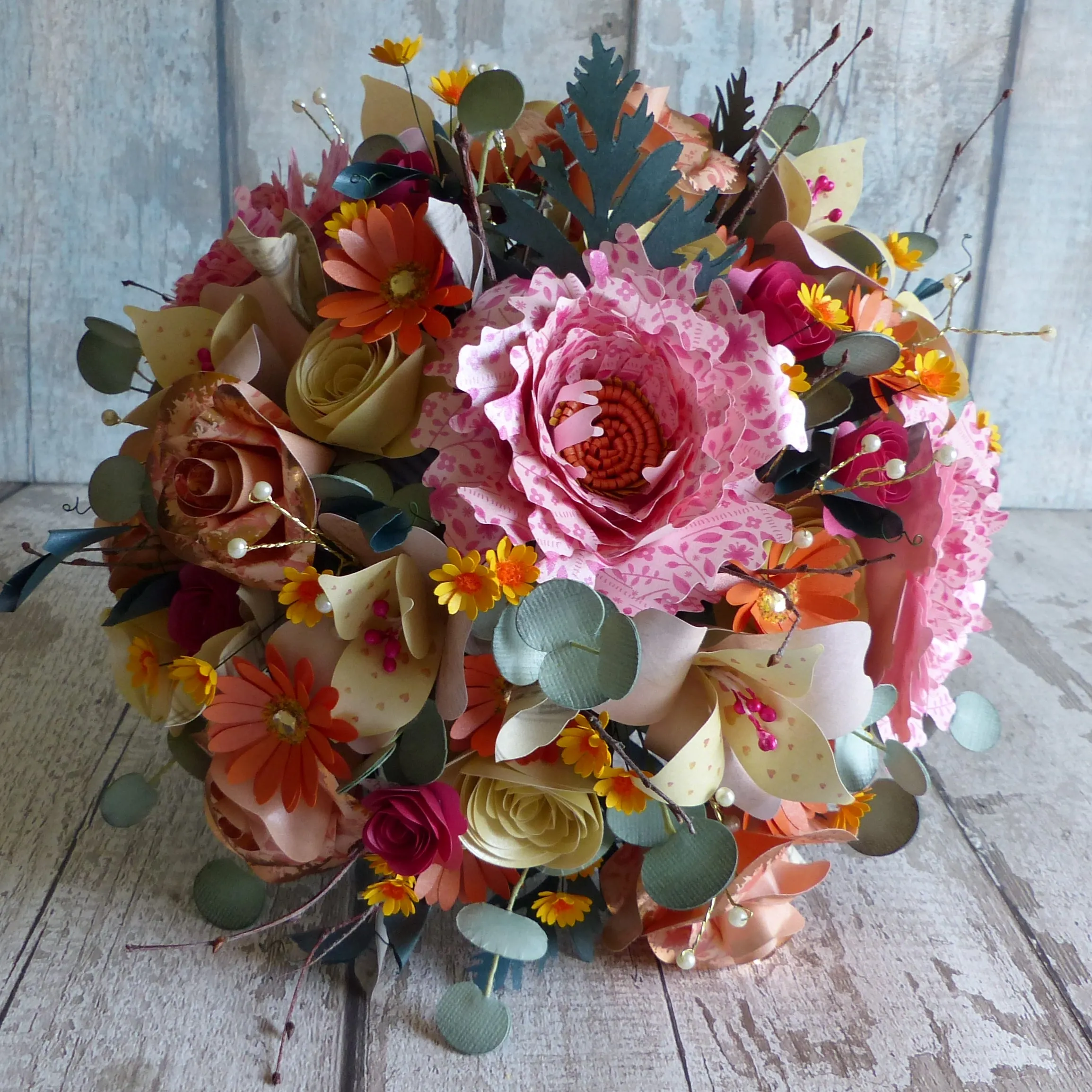 A Summer sunset pink & orange paper flower bouquet