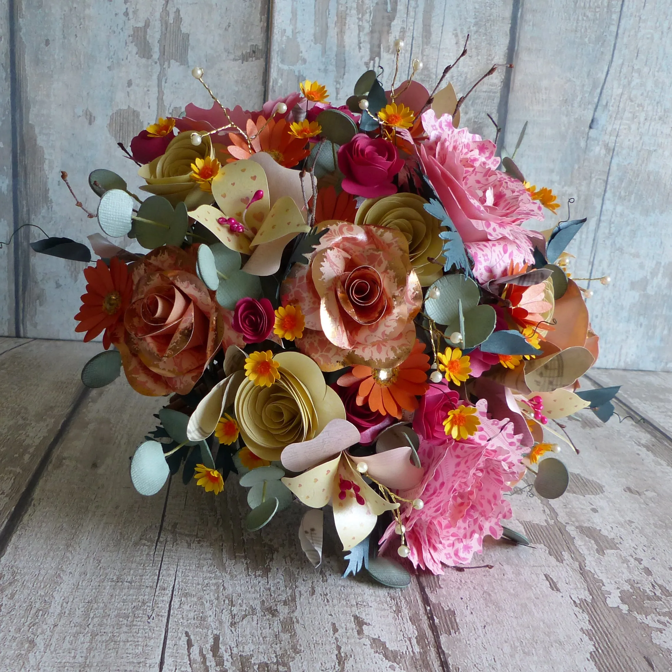 A Summer sunset pink & orange paper flower bouquet