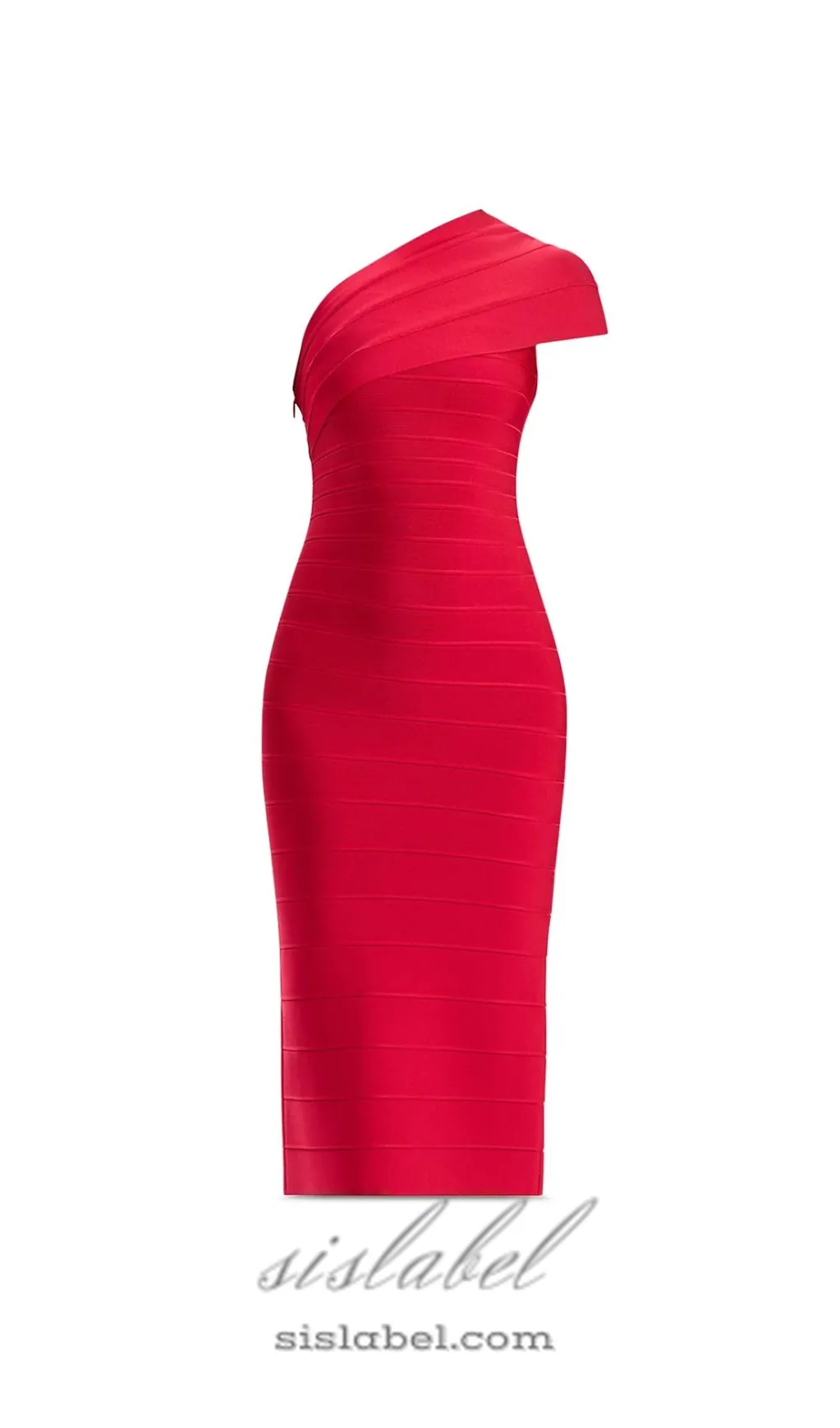 Abigail one-shoulder bandage midi Dress in rio red