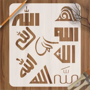 Allah in 9 Font Styles Calligraphy Islamic Reusable Stencil for Canvas and wall painting.ID#4125E