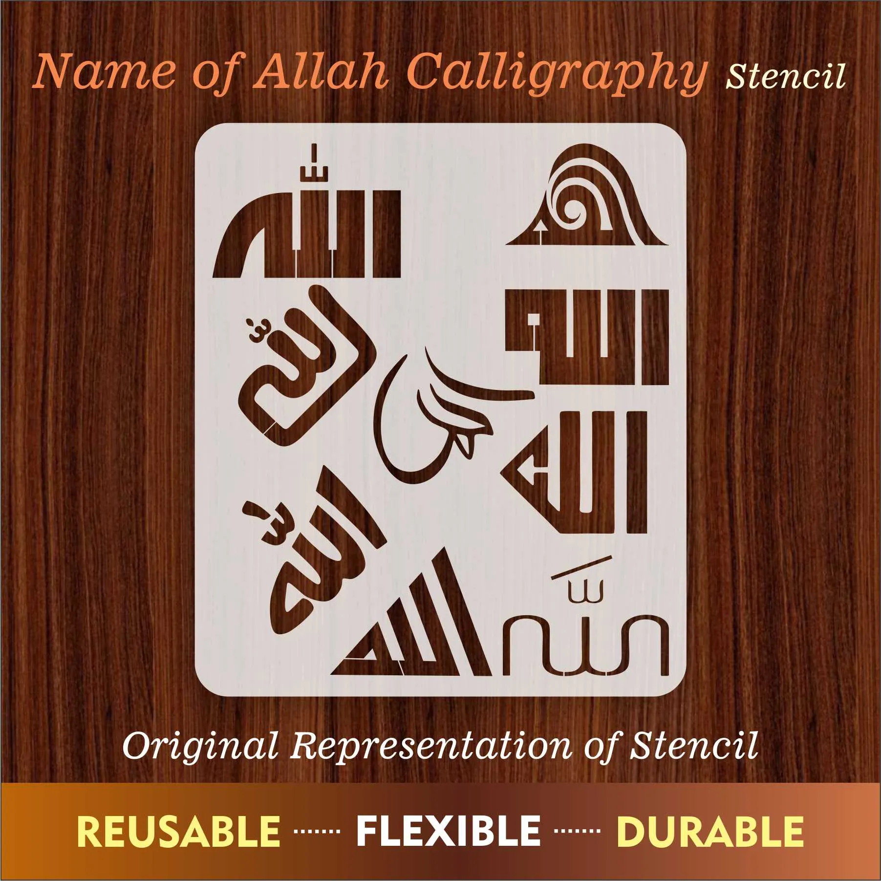 Allah in 9 Font Styles Calligraphy Islamic Reusable Stencil for Canvas and wall painting.ID#4125E