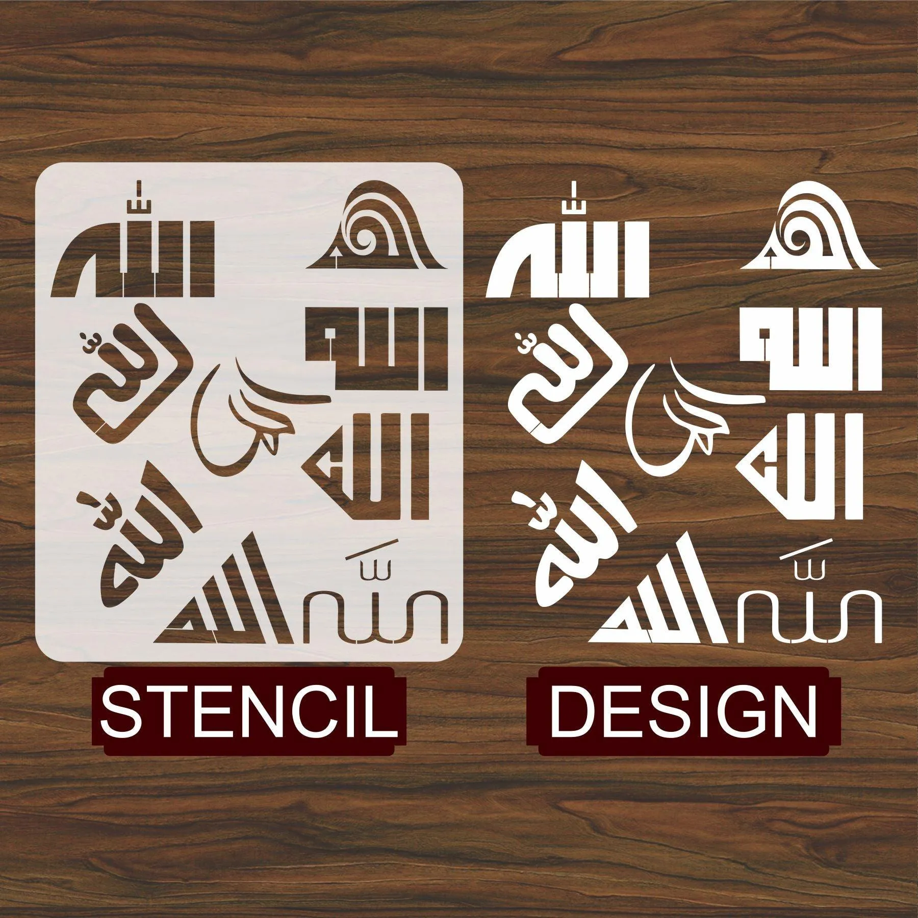 Allah in 9 Font Styles Calligraphy Islamic Reusable Stencil for Canvas and wall painting.ID#4125E