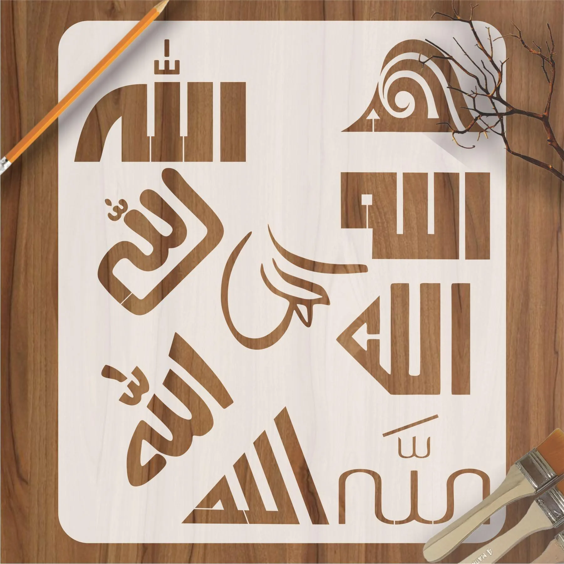 Allah in 9 Font Styles Calligraphy Islamic Reusable Stencil for Canvas and wall painting.ID#4125E