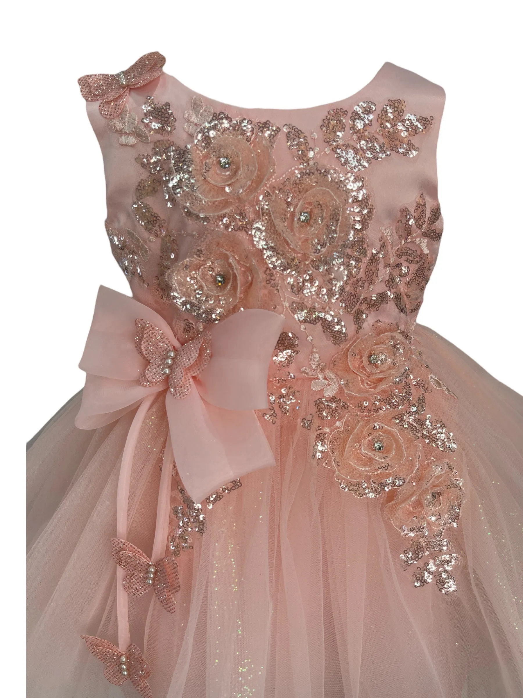 Baby Girls 3D Ribbon Flower Crystal Tulle Flower Girl Dress 3-24M