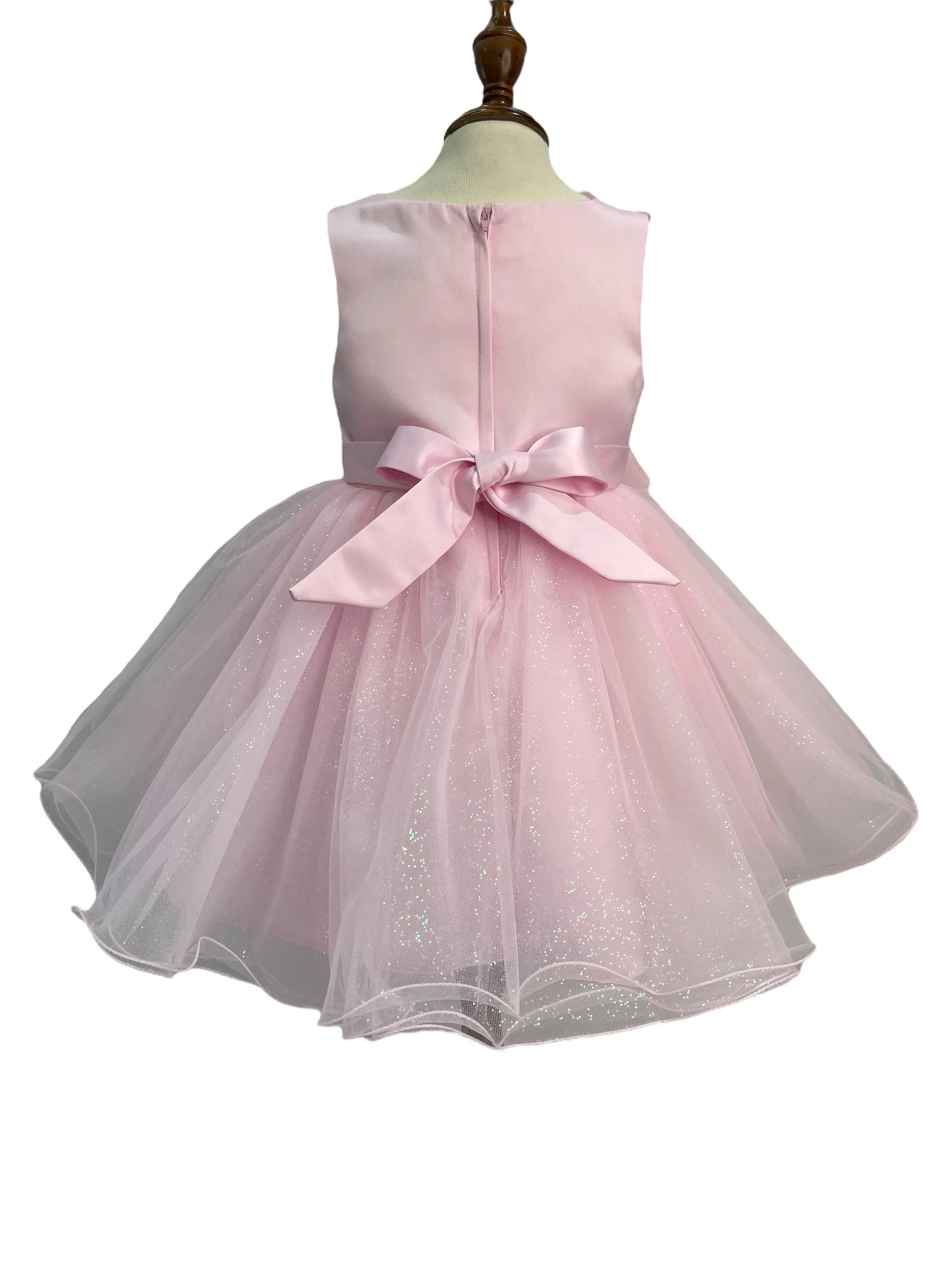 Baby Girls 3D Ribbon Flower Crystal Tulle Flower Girl Dress 3-24M