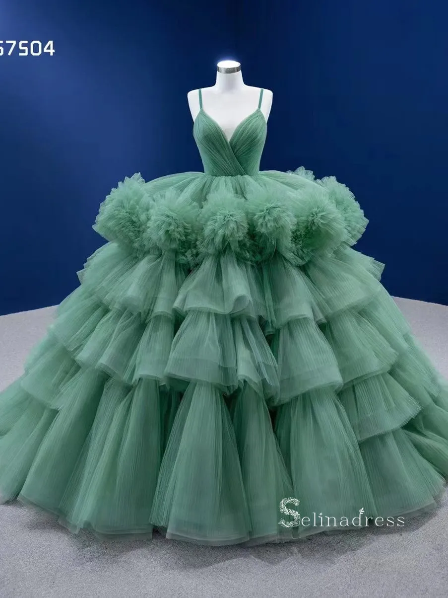 Ball Gown Spaghetti Straps Green Long Formal Dresses Wedding Dress Quinceanera Dresses RSM67504