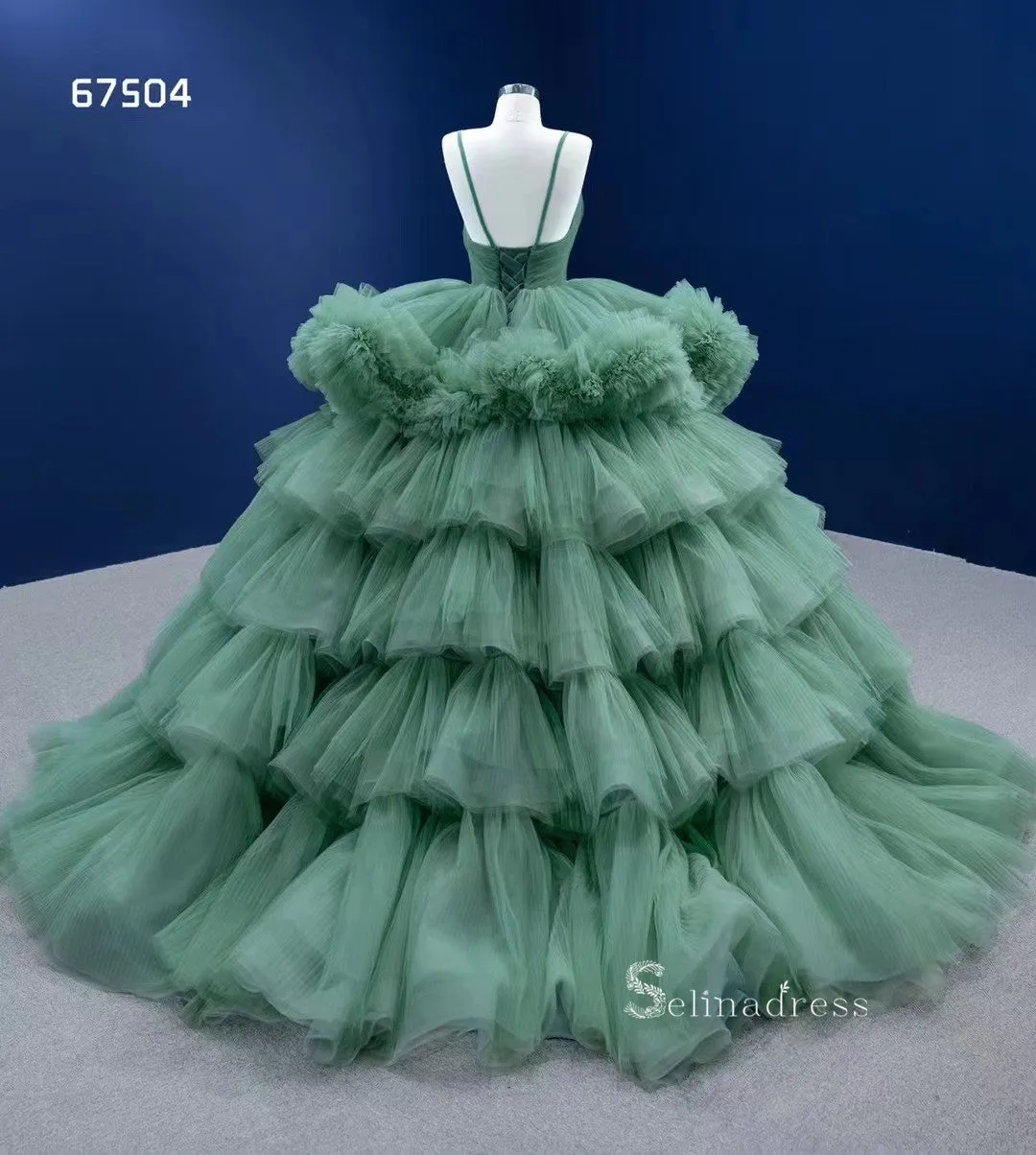 Ball Gown Spaghetti Straps Green Long Formal Dresses Wedding Dress Quinceanera Dresses RSM67504