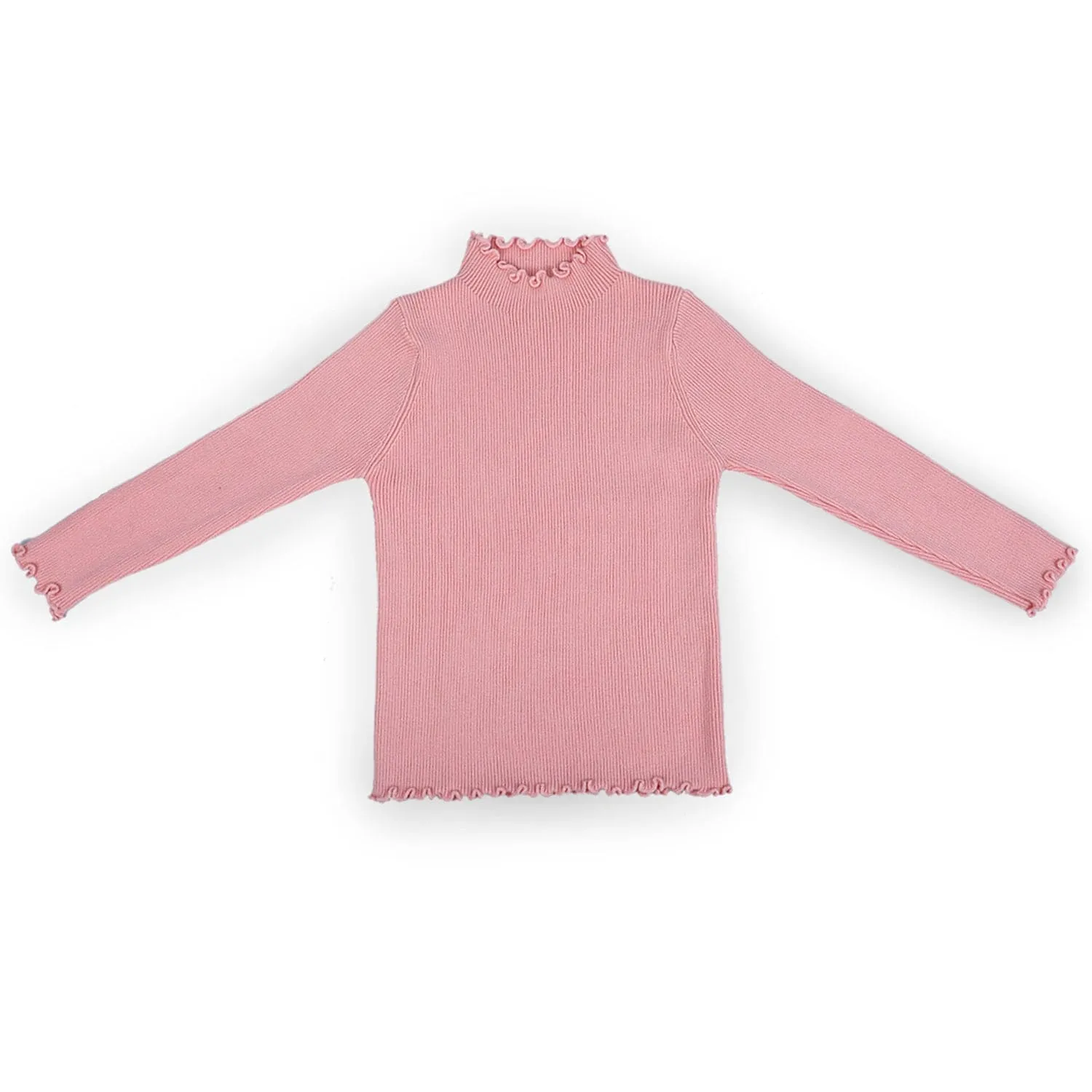 Basic Ribbed Premium Full Sleeves Knitted Kids Sweater - Pink