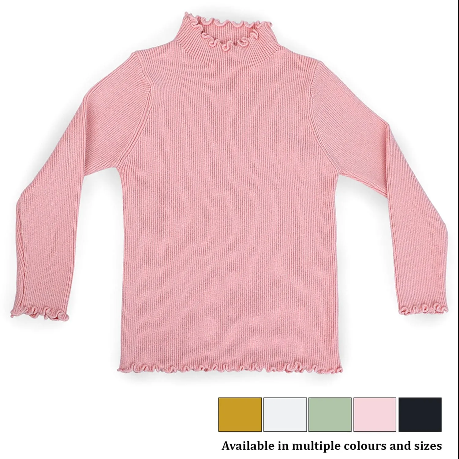 Basic Ribbed Premium Full Sleeves Knitted Kids Sweater - Pink