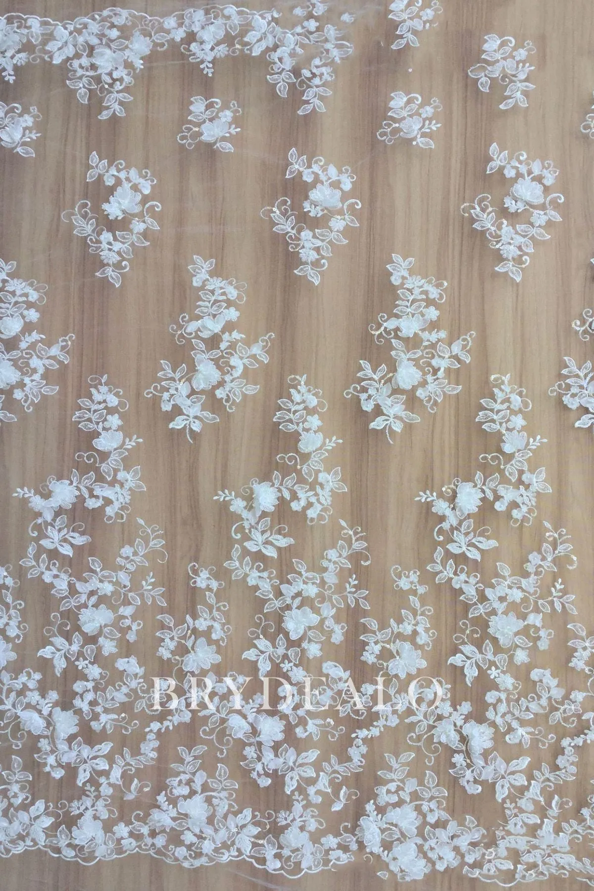 Beaded Flower Designer Double Border Lace Fabric