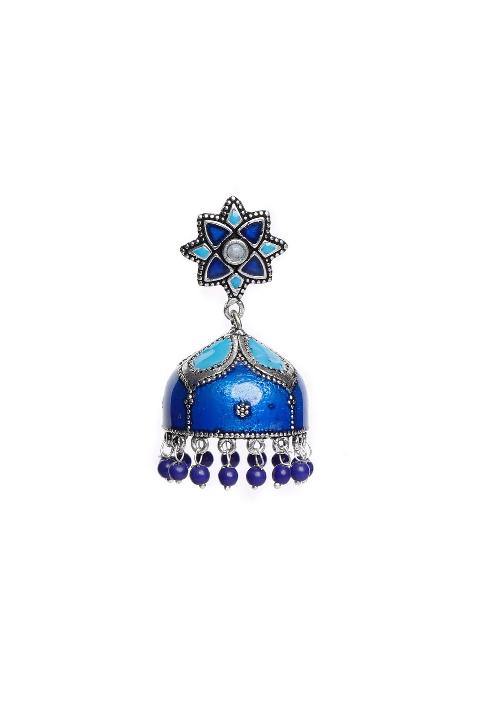 Blue Enamel Flower Jhumkas