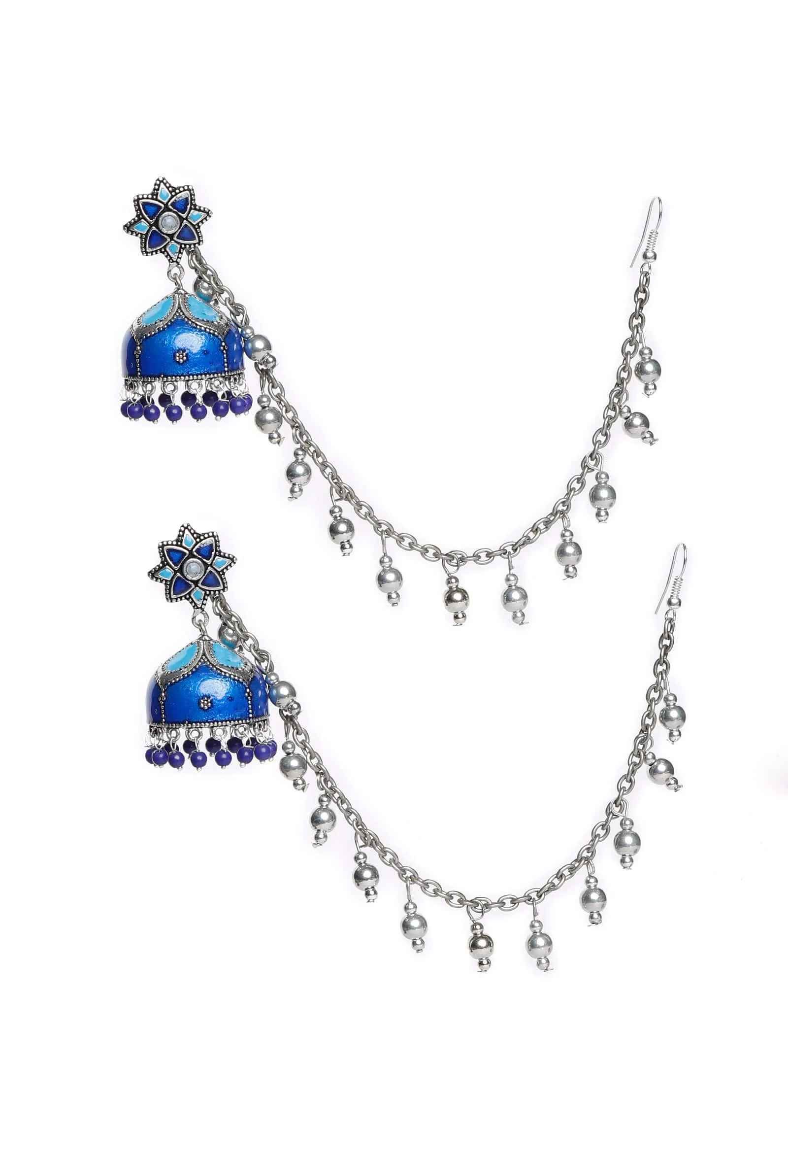 Blue Enamel Flower Jhumkas