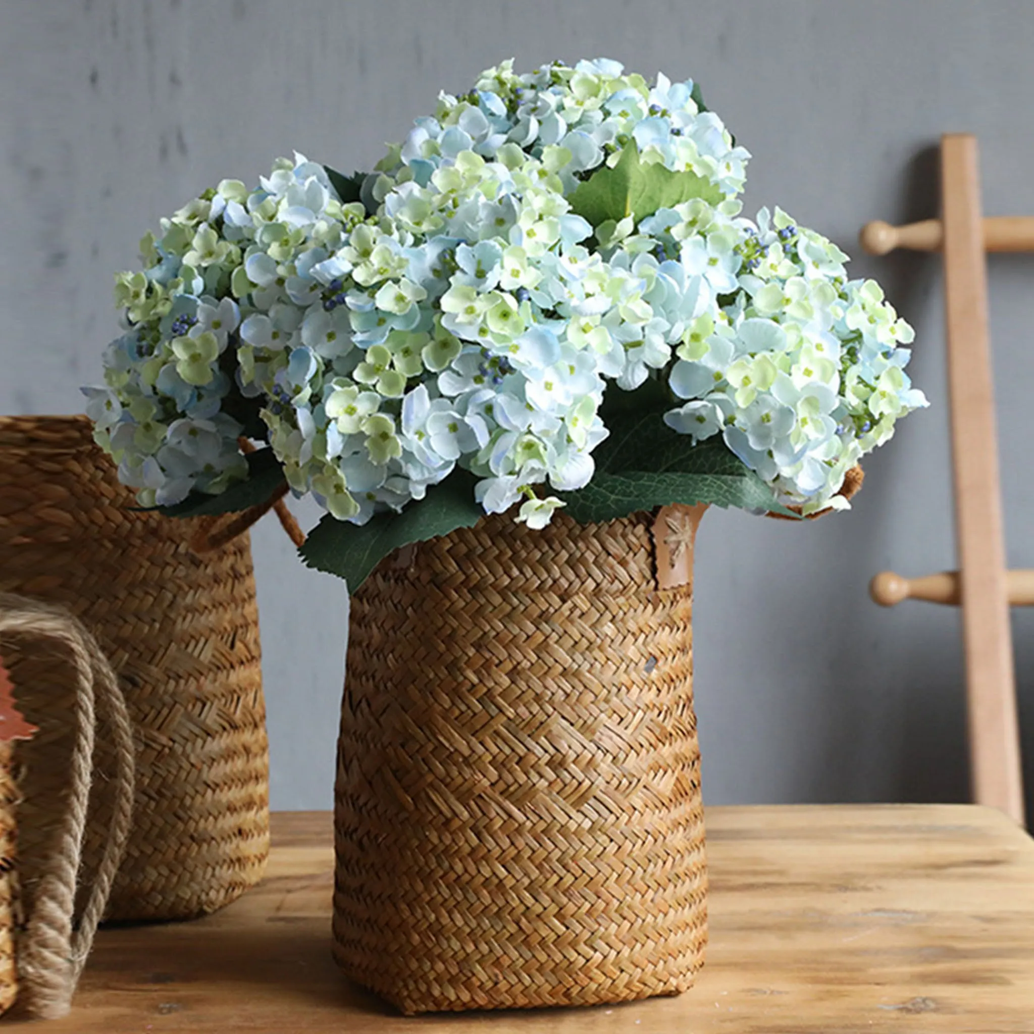 Blue Green Artificial Hydrangea Flower 5pcs