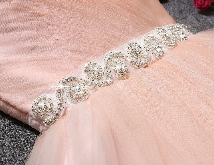 Blush Pink Tulle Strapless Sweetheart Neck Short Prom Dresses,Mini Homecoming Dress