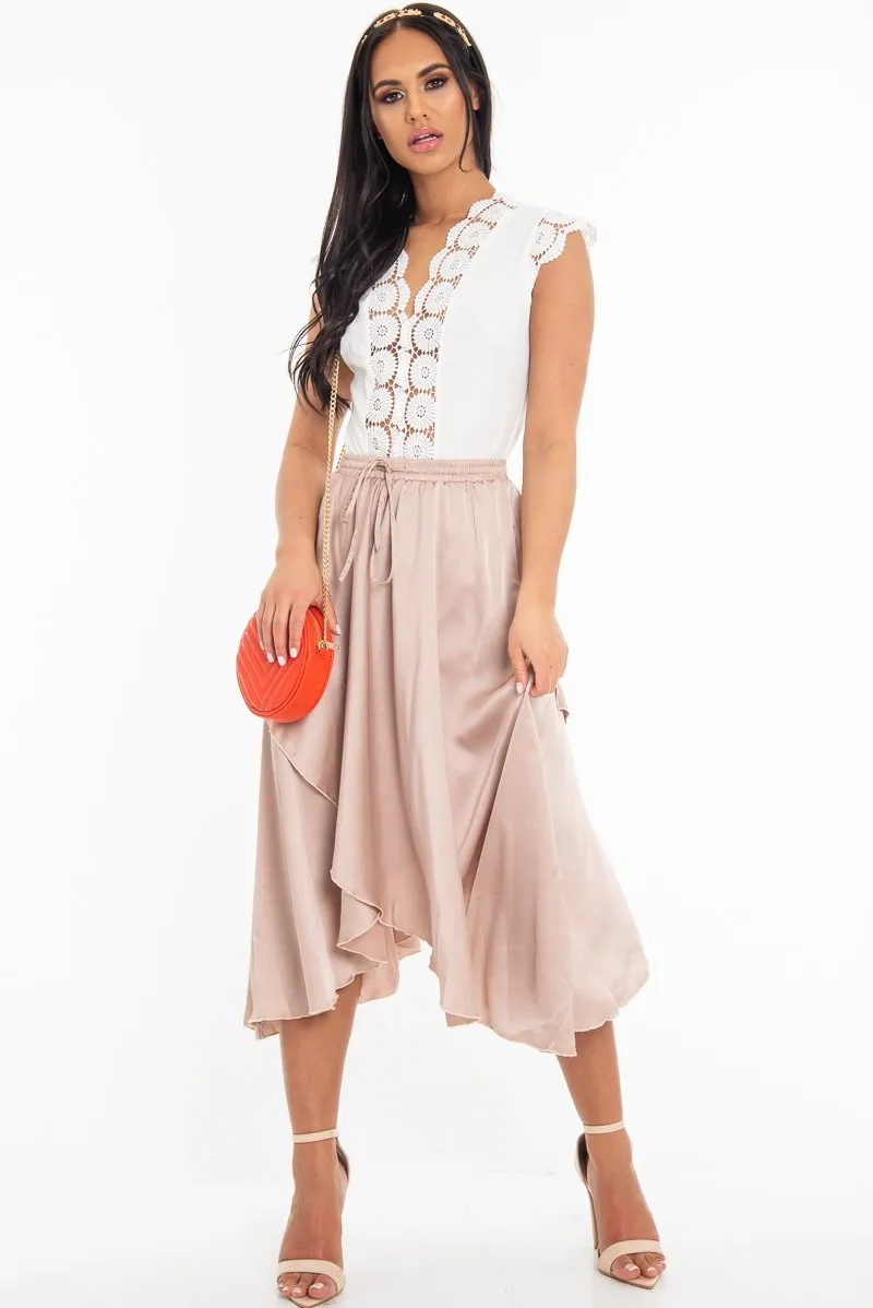 Blush Satin Wrap Drawstring Waist Midi Skirt - Scarlett