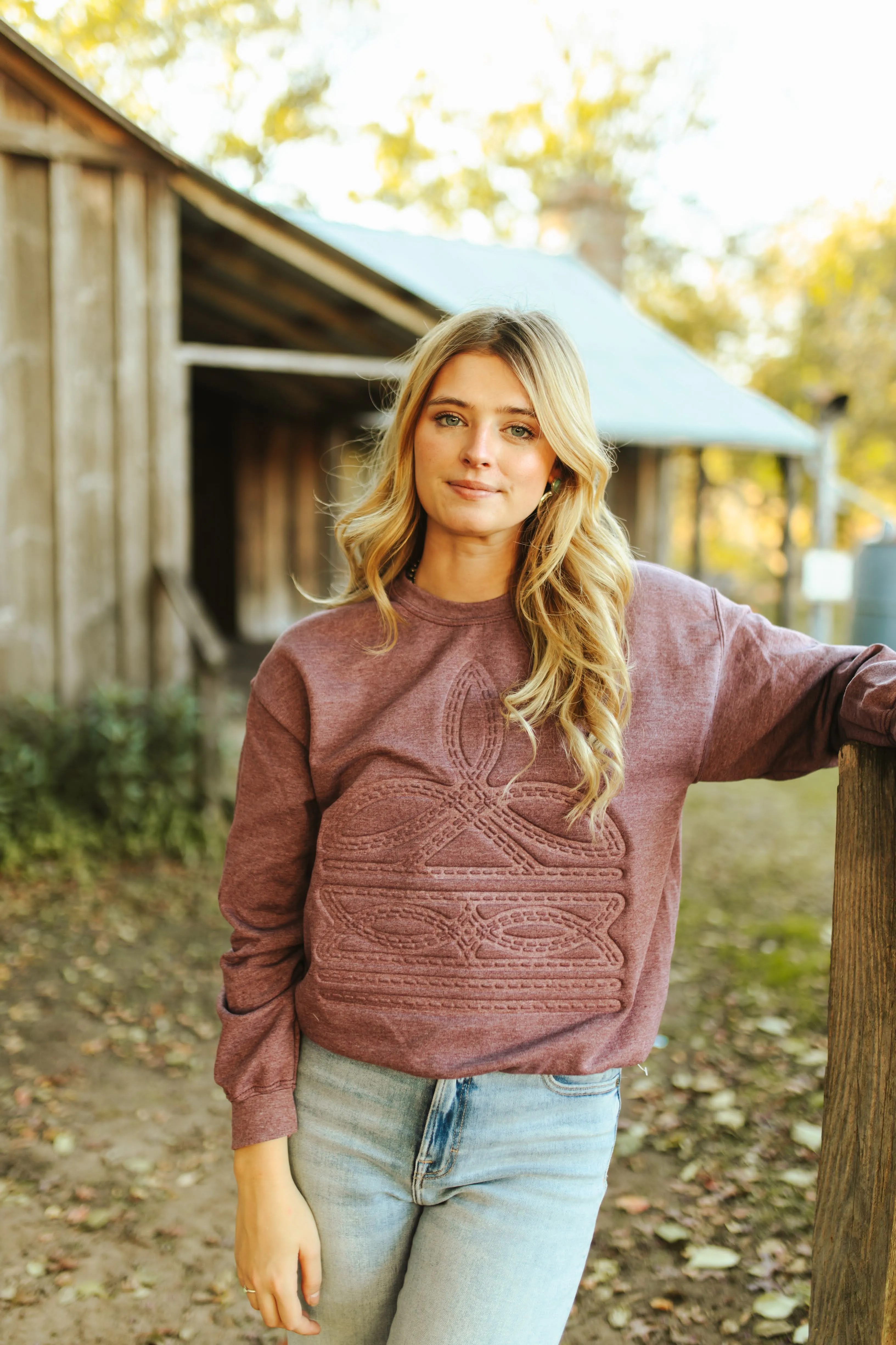 Boot Stitch Embossed Sweater - Maroon