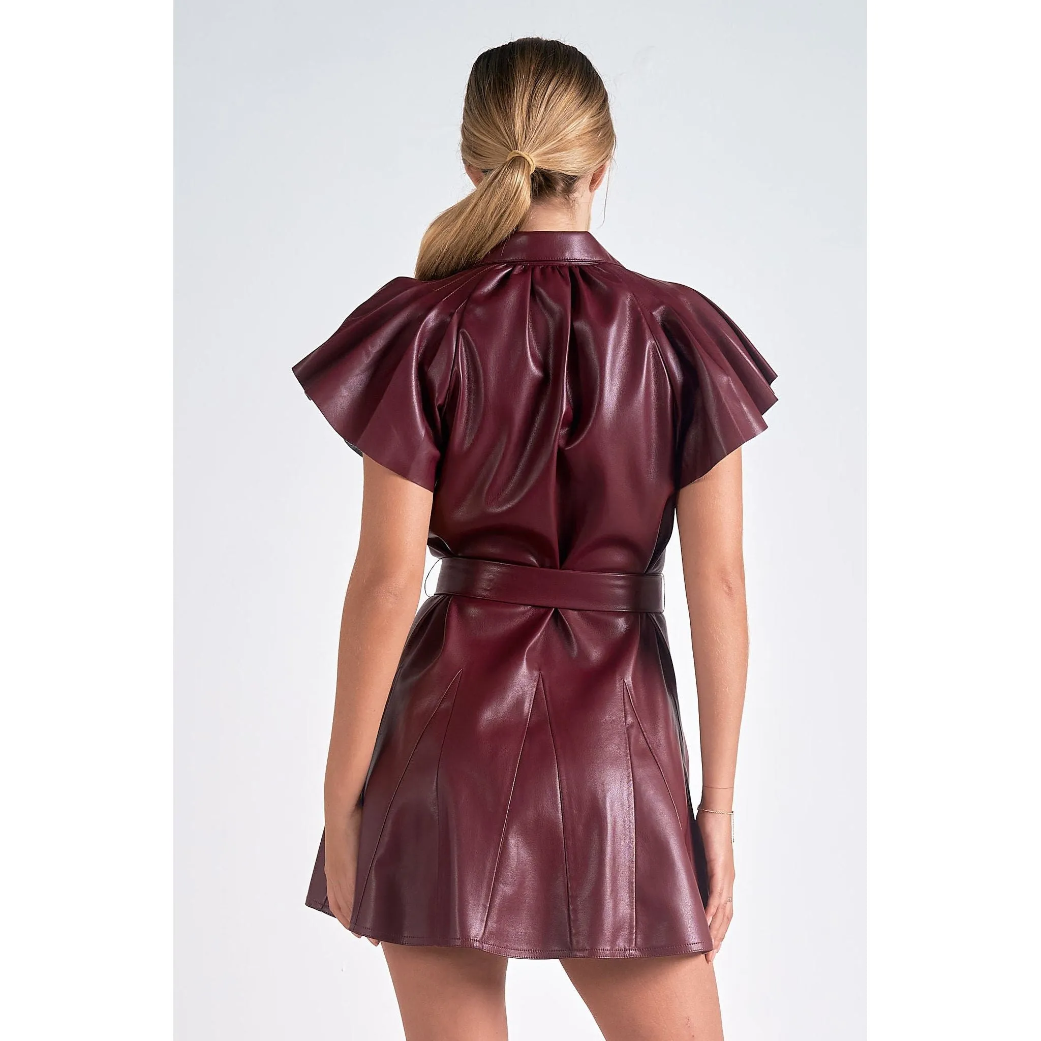 Burgundy Flutter Sleeve Dress