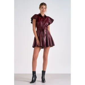 Burgundy Flutter Sleeve Dress