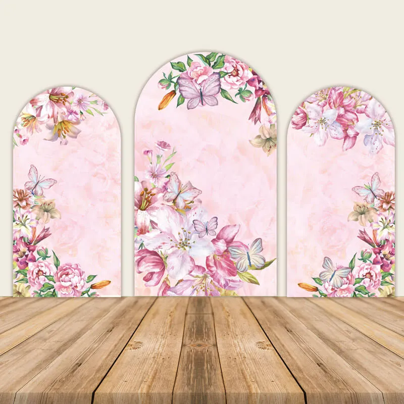 Butterflies Flowers Pink Wedding Party Backdrop