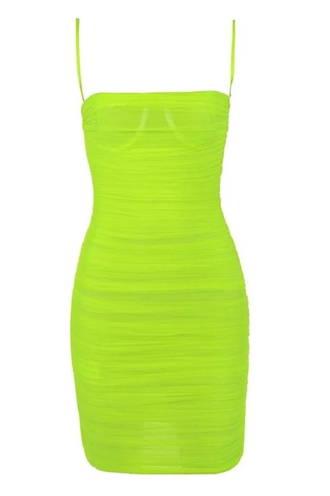 Cassie Bodycon Wrap Mini Dress - Neon Green