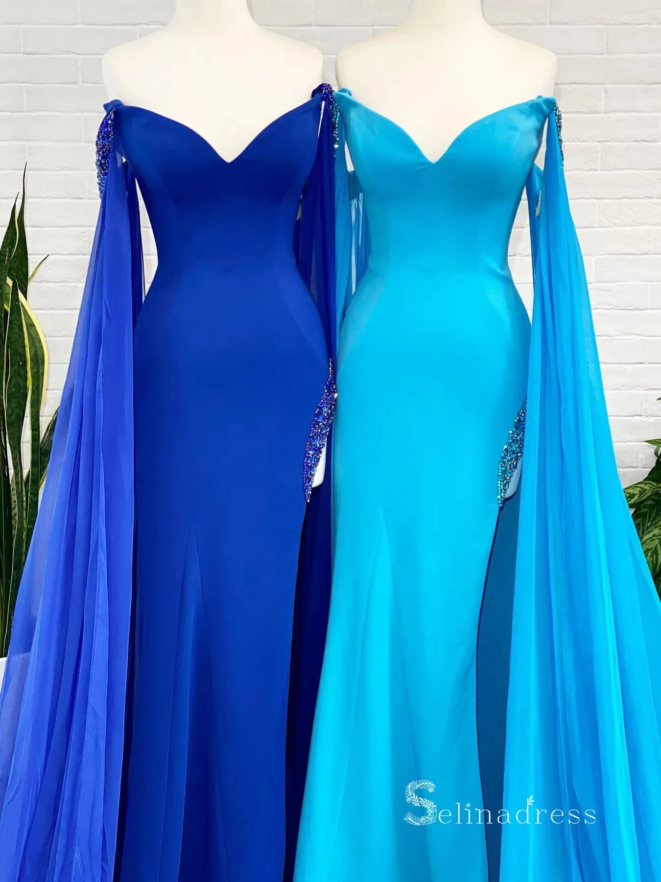 Chic A-line Off-the-shoulder Chiffon Long Prom Dresses Cheap Evening Dresses MLK04884