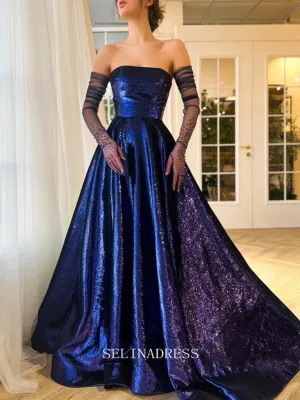 Chic A-line Strapless Elegant Royal Blue Long Prom Dress Starlight Symphony Dress #LOP205