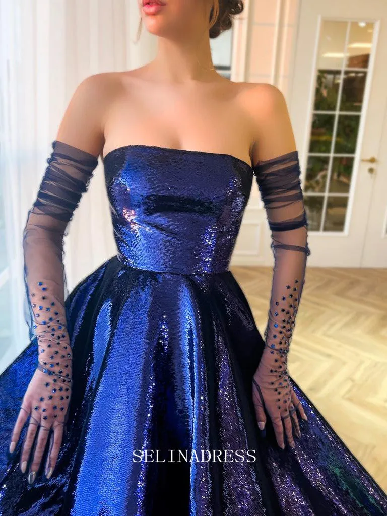 Chic A-line Strapless Elegant Royal Blue Long Prom Dress Starlight Symphony Dress #LOP205