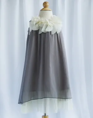 Chic Chiffon Dress With Ivory Flower Neckline - Silver