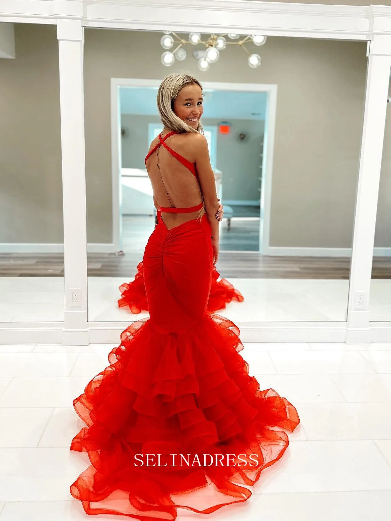 Chic Mermaid Straples Backless Elegant Red Prom Dress Cheap Formal Gown Evening Dress #LOP207