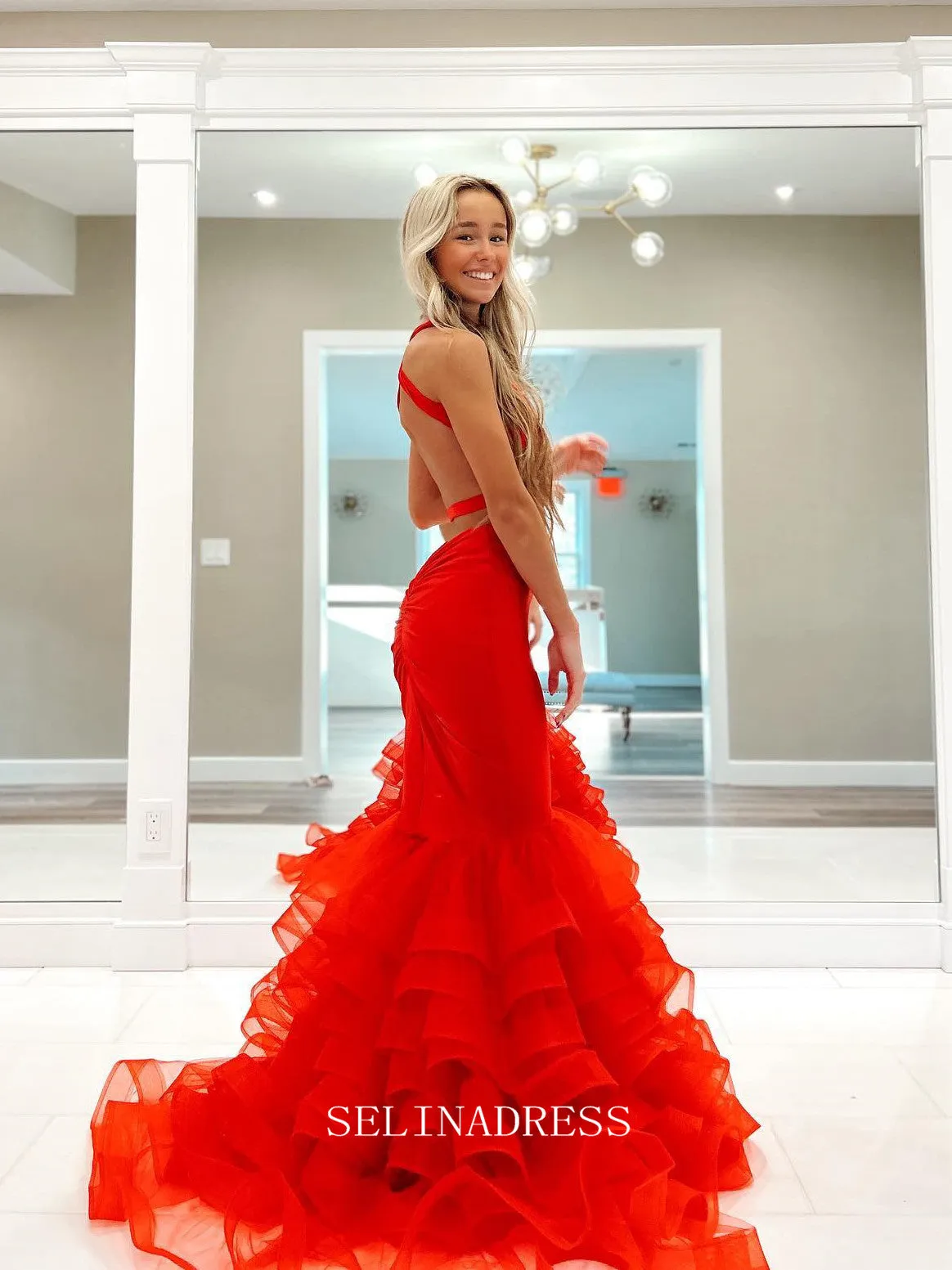 Chic Mermaid Straples Backless Elegant Red Prom Dress Cheap Formal Gown Evening Dress #LOP207