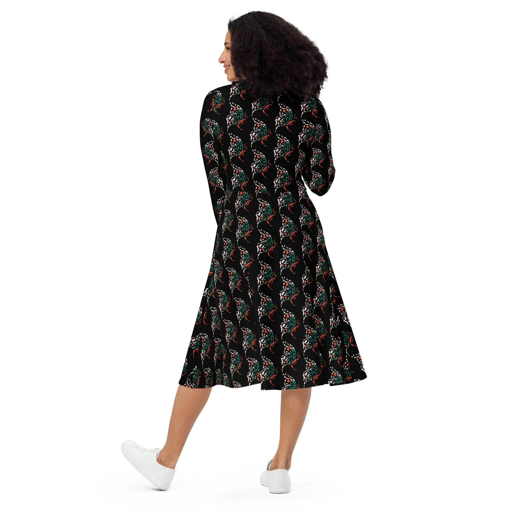 Colorful Butterfly Art Print All-Over Print Long Sleeve Midi Dress