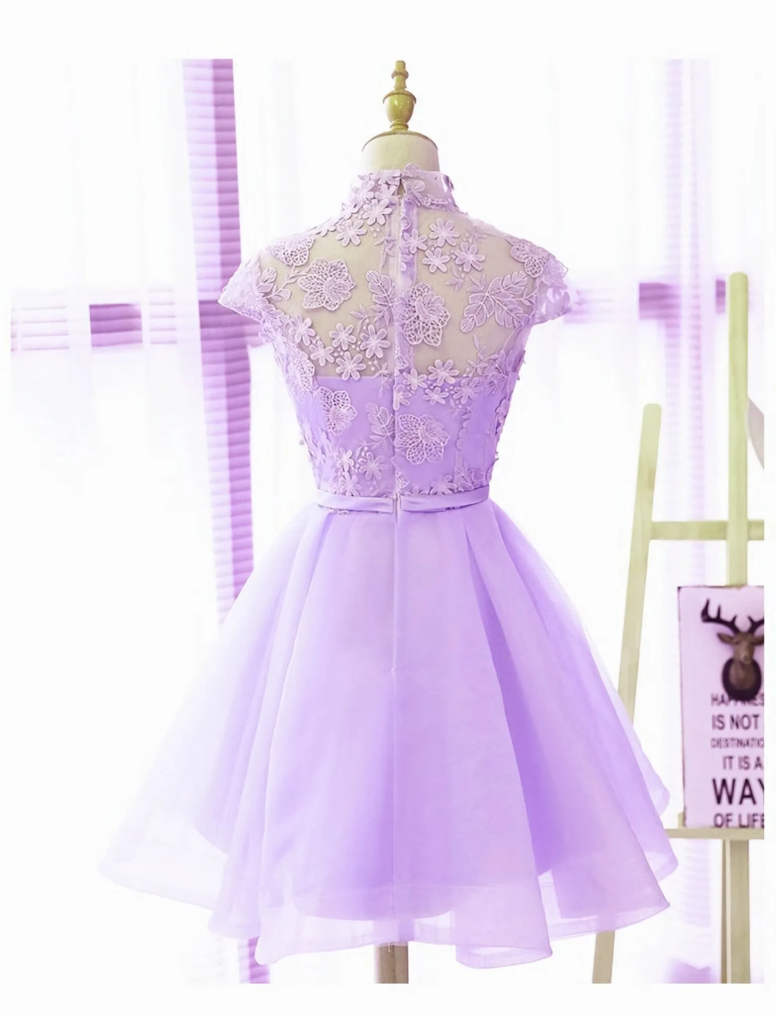 Cute High Neckline Lavender Short Graduation Dress Homecoming Dress