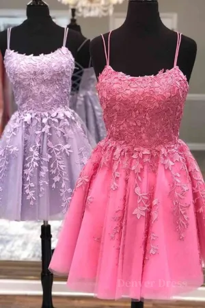 Cute Scoop Neck Lace Prom Homecoming Dresses Short Lace Formal Evening Dresses