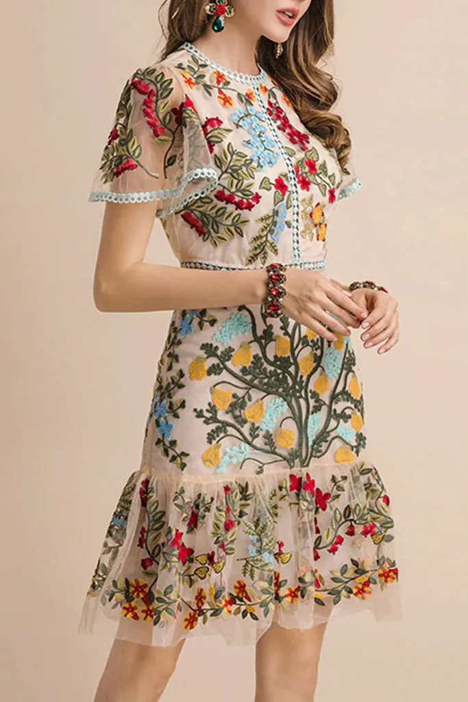 Danica Colorful Printed Dress with Lace and Tulle