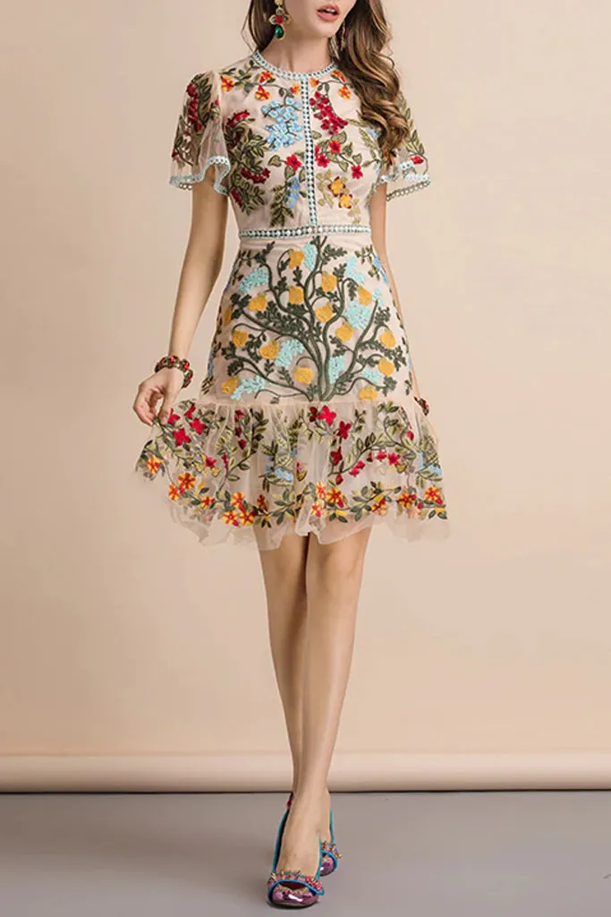 Danica Colorful Printed Dress with Lace and Tulle