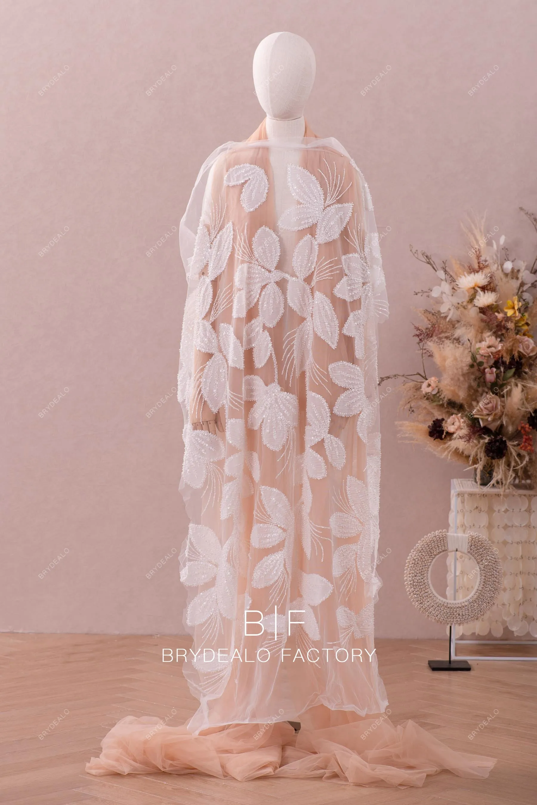 Designer Beaded Chiffon Embroidery Flower Lace Fabric Online