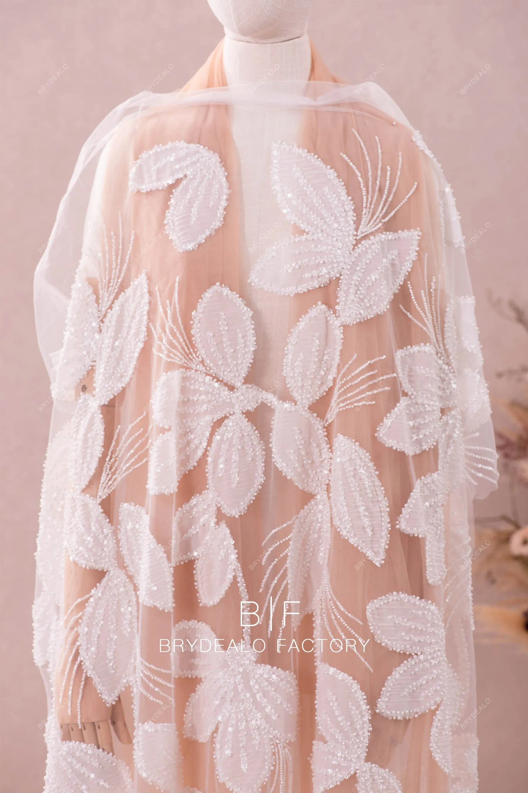 Designer Beaded Chiffon Embroidery Flower Lace Fabric Online