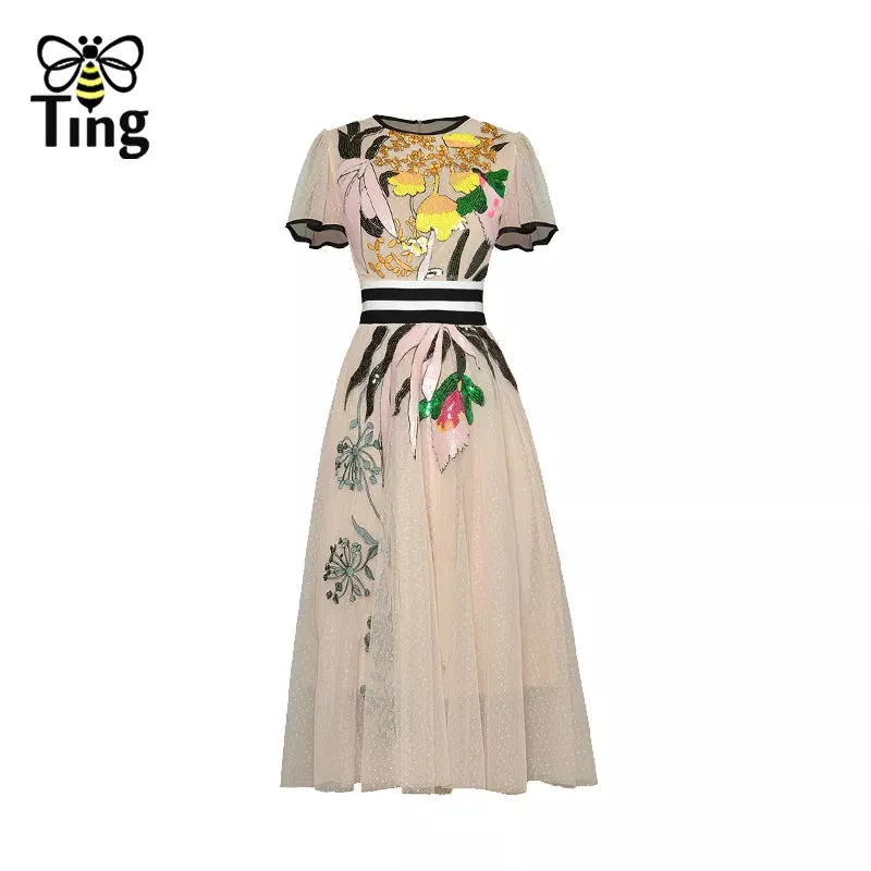 Embroidered Flower Chiffon Dress