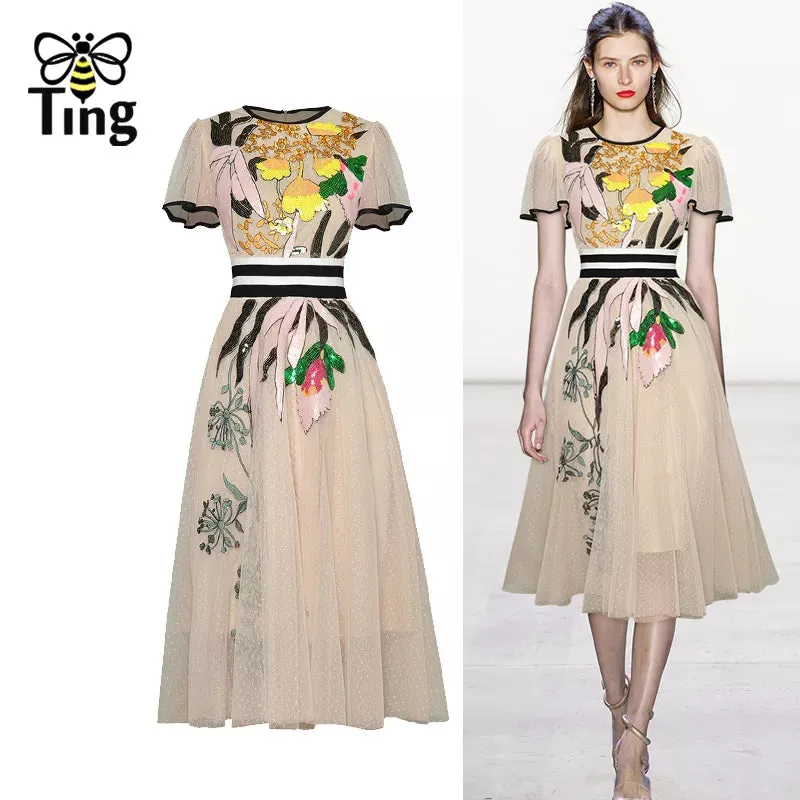 Embroidered Flower Chiffon Dress