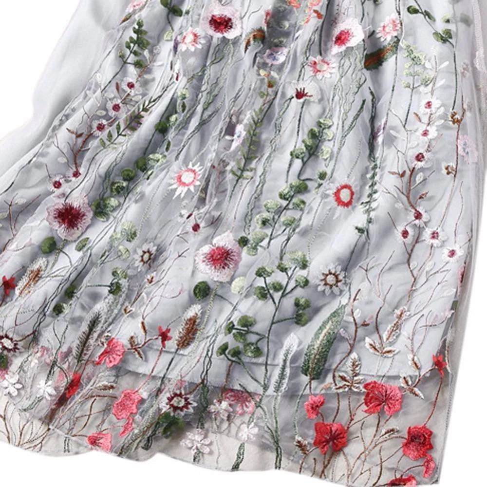 Embroidery Ankle Floral Knee length Lining Dress US 10-12