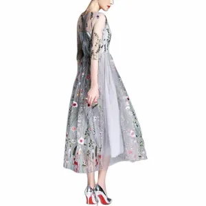 Embroidery Ankle Floral Knee length Lining Dress US 10-12