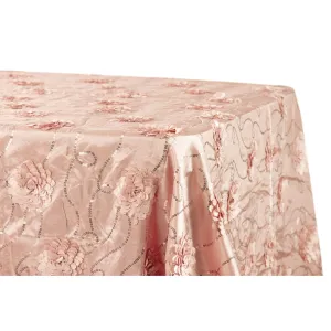 Flower on Sequin Taffeta Rectangular Tablecloth 90"x132" - Blush/Rose Gold