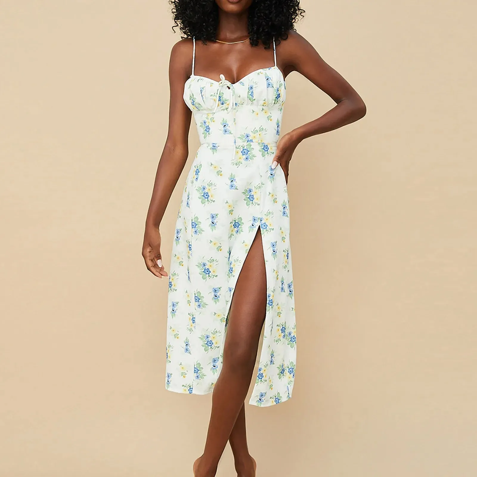 Flower Print High Split Off Shoulder Backless Bodycon Summer Vestidos Midi Sexy Dress