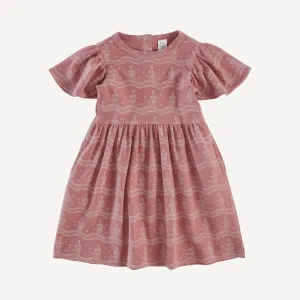 flutter sleeve dress | old rose floral lace | organic cotton interlock