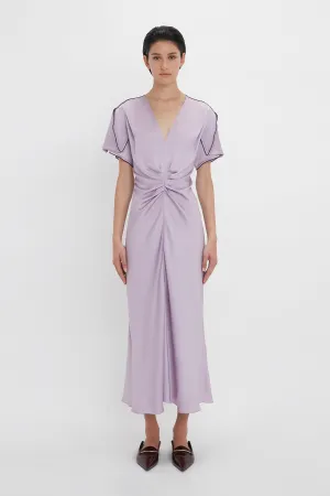 Gathered V-Neck Midi Dress In Petunia